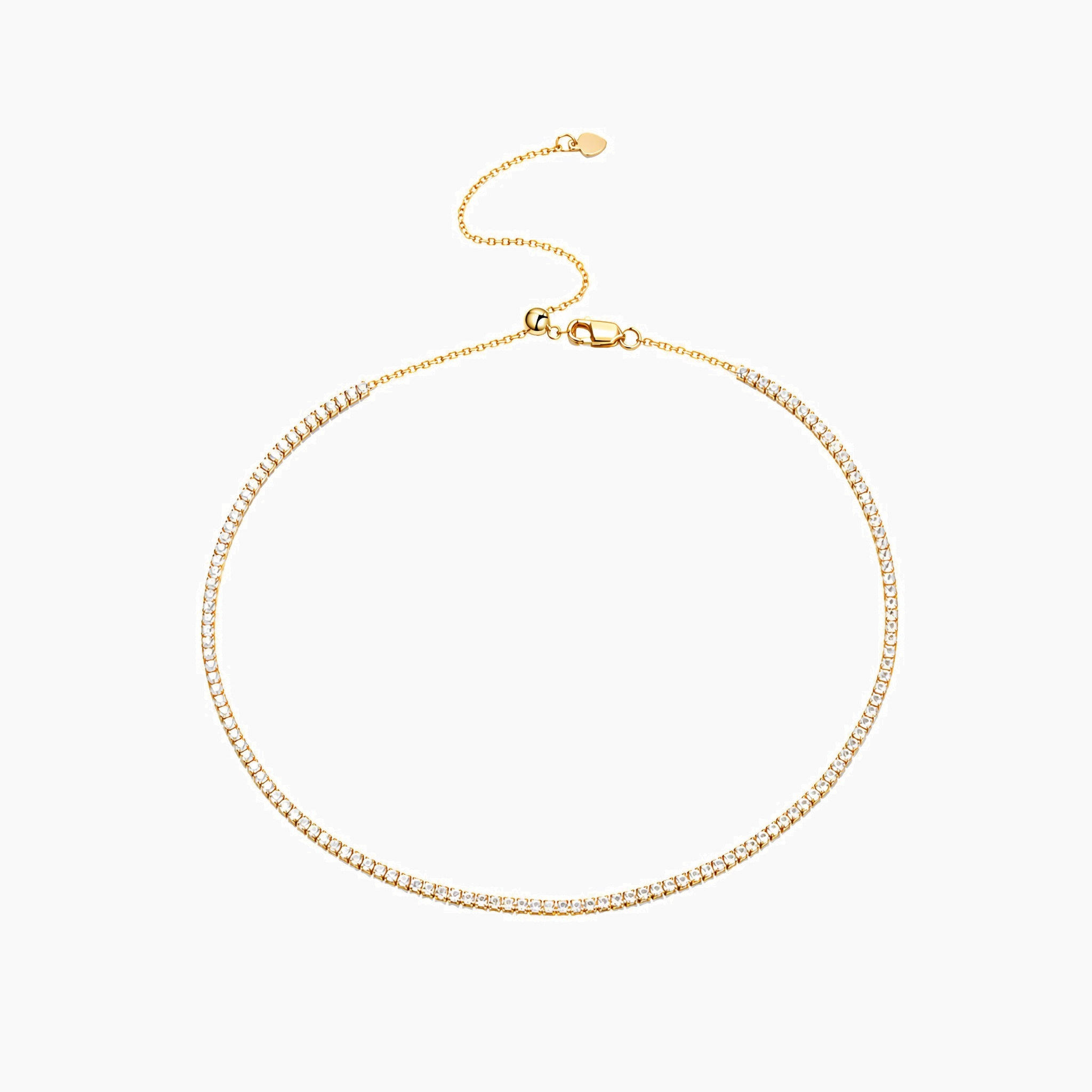 Multiway moissanite tennis choker and bracelet in yellow gold vermeil, full product view.
