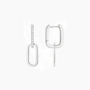 Multiway pavé moissanite link earrings in white gold vermeil, front and back views.