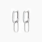 Multiway pavé moissanite link earrings in white gold vermeil, front and side views.