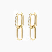 Multiway pavé moissanite link earrings in yellow gold vermeil, front and side views.