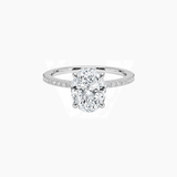 Oval-Cut Moissanite Hidden Halo Ring with Pavé Band