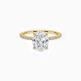 Oval-Cut Moissanite Hidden Halo Ring with Pavé Band