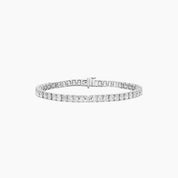 Oval-cut moissanite tennis bracelet in white gold vermeil, full product view.