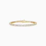 Oval-cut moissanite tennis bracelet in yellow gold vermeil, full product view.