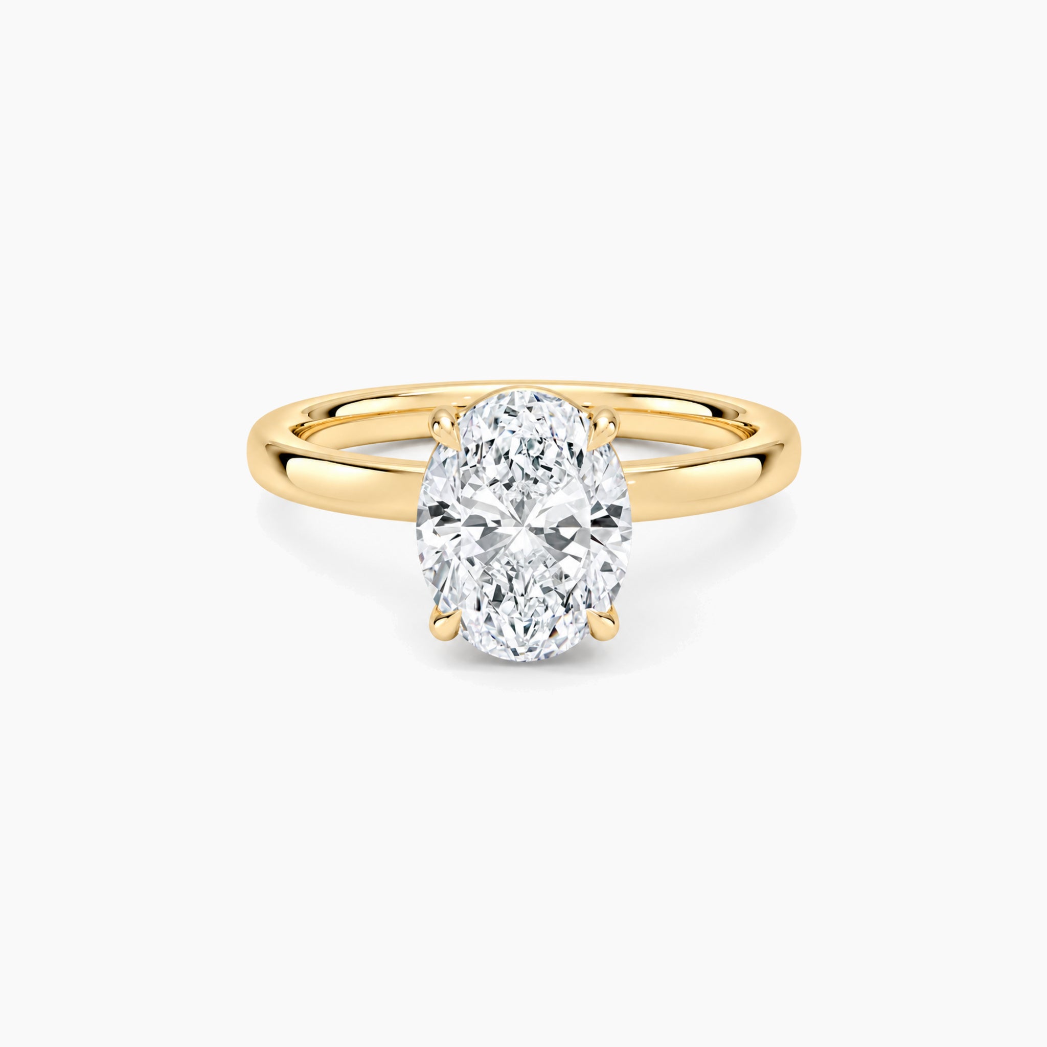 oval-cut moissanite solitaire ring in yellow gold vermeil, front view