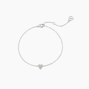 Pavé moissanite heart bracelet in white gold vermeil, full product view.