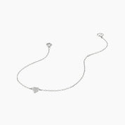 Pavé moissanite heart bracelet in white gold vermeil, open view showing the closure.