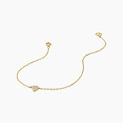 Pavé moissanite heart bracelet in yellow gold vermeil, open view showing the closure.