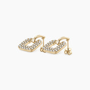 Pavé moissanite square drop earrings in yellow gold vermeil, side view.