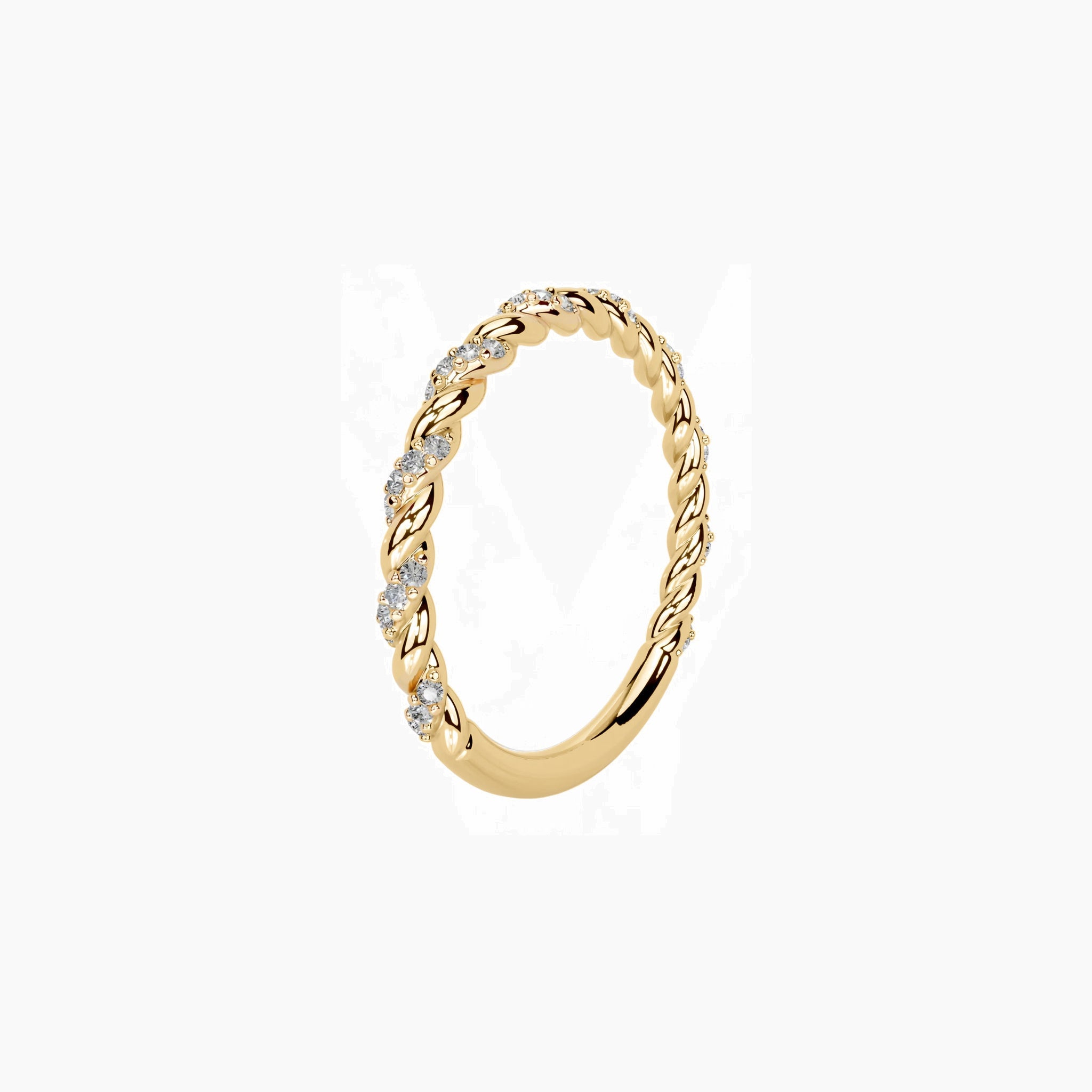 Pavé moissanite twist ring in yellow gold vermeil, side view.