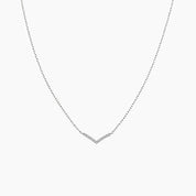 Pavé moissanite wishbone necklace in white gold vermeil, front view.