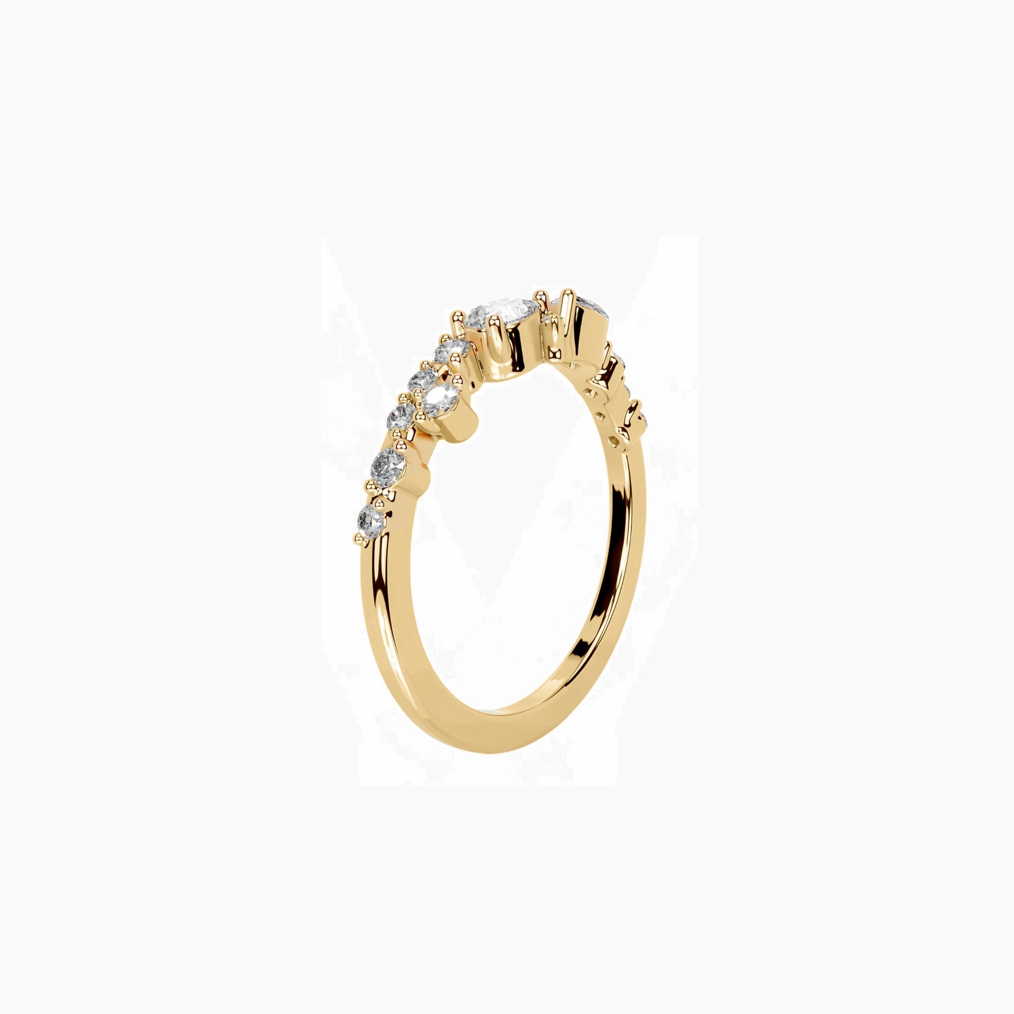 Pear-cut and marquise-cut moissanite cluster ring in yellow gold vermeil, side view.
