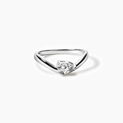 Pear-cut moissanite chevron ring in white gold vermeil, front view.