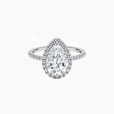 Pear-Cut Moissanite Halo Ring with Pavé Band