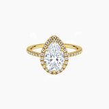 Pear-Cut Moissanite Halo Ring with Pavé Band