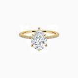 Pear-Cut Moissanite Hidden Halo Ring with Pavé Band