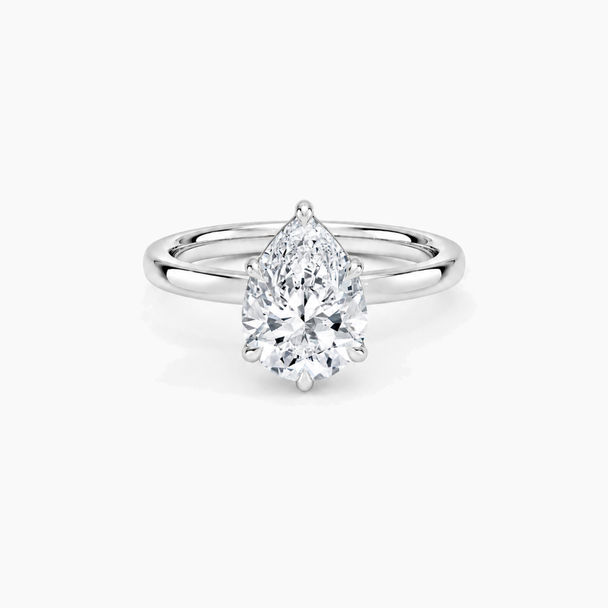 Pear-Cut Moissanite Solitaire Ring in white gold vermeil, front view