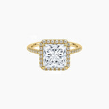 Princess-Cut Moissanite Halo Ring with Pavé Band