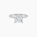 Princess-Cut Moissanite Hidden Halo Ring with Pavé Band