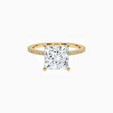 Princess-Cut Moissanite Hidden Halo Ring with Pavé Band