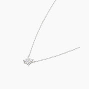Princess-cut moissanite pendant necklace in white gold vermeil, side view.