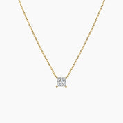 Princess-cut moissanite pendant necklace in yellow gold vermeil, front view.
