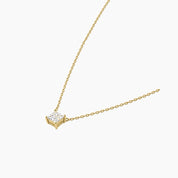 Princess-cut moissanite pendant necklace in yellow gold vermeil, side view.
