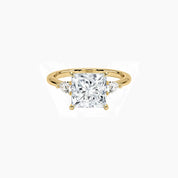 Princess-cut moissanite three-stone ring in yellow gold vermeil, front view.