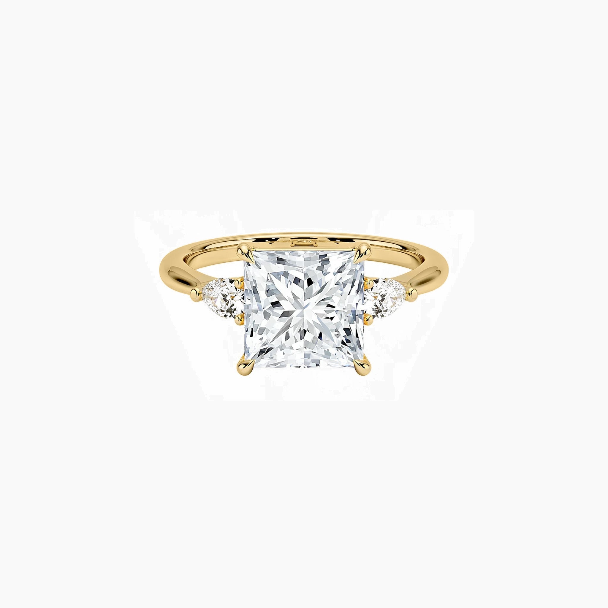 Princess-cut moissanite three-stone ring in yellow gold vermeil, front view.