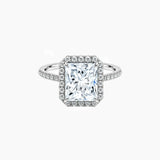 Radiant-Cut Moissanite Halo Ring with Pavé Band