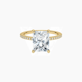 Radiant-Cut Moissanite Hidden Halo Ring with Pavé Band