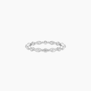 Round-cut and marquise-cut moissanite eternity ring in white gold vermeil, front view.