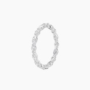 Round-cut and marquise-cut moissanite eternity ring in white gold vermeil, side view.