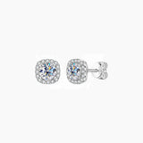 Round-Cut Moissanite Cushion Halo Stud Earrings