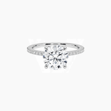Round-Cut Moissanite Hidden Halo Ring with Pavé Band