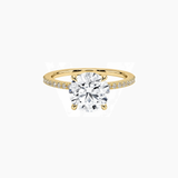 Round-Cut Moissanite Hidden Halo Ring with Pavé Band