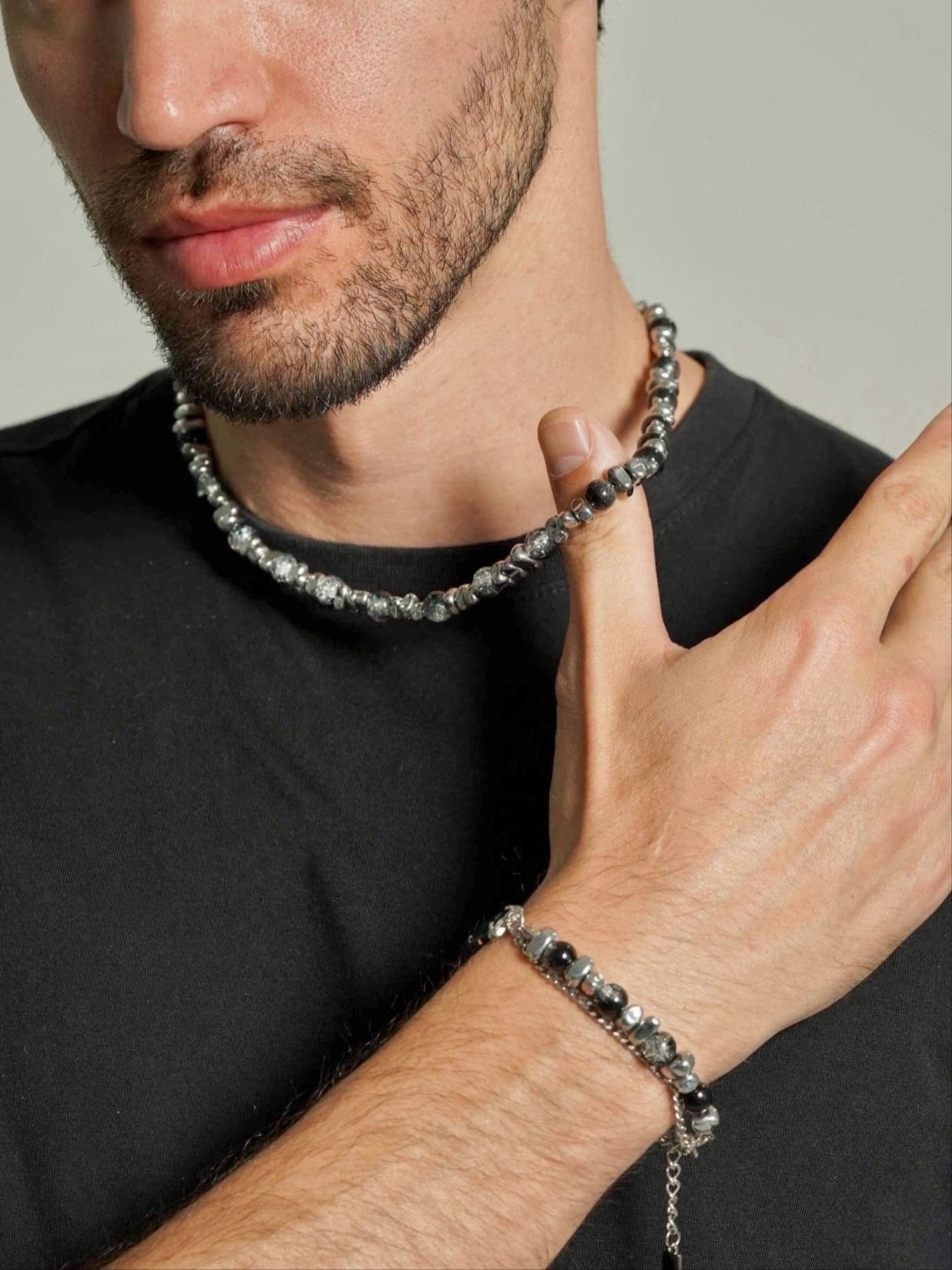 Hematite Beaded Necklace Men - Men's Necklaces - Someone & HerOwn