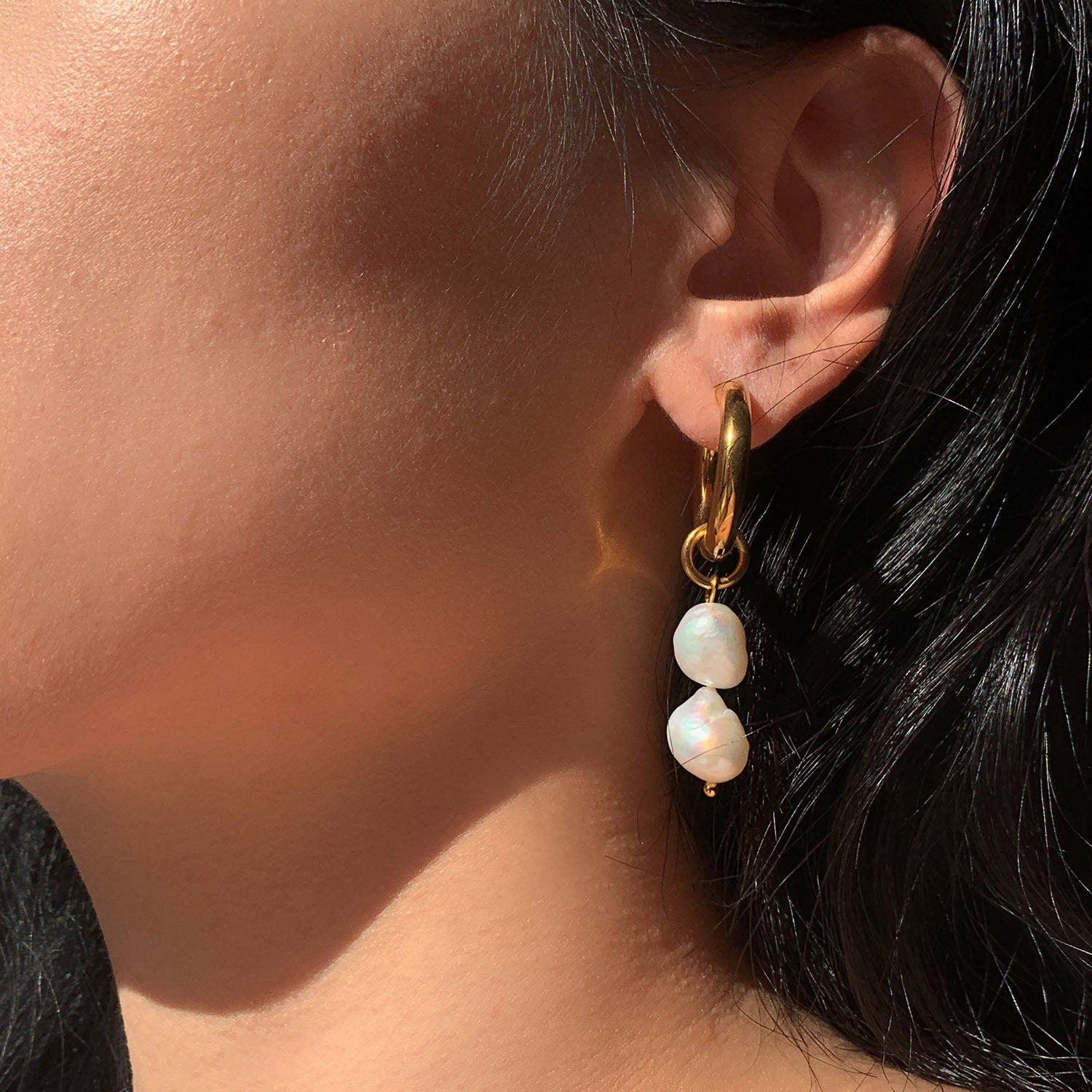 Pearl Drop Hoops - Women's Earrings - Someone & HerOwn