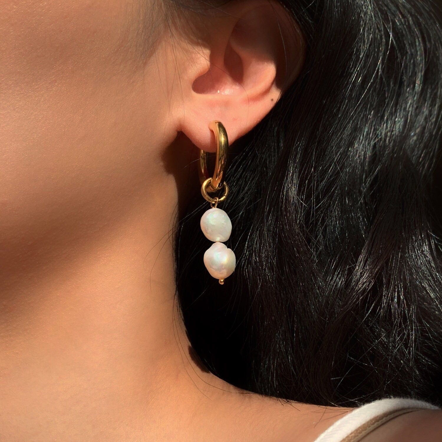 Pearl Drop Hoops - Women's Earrings - Someone & HerOwn