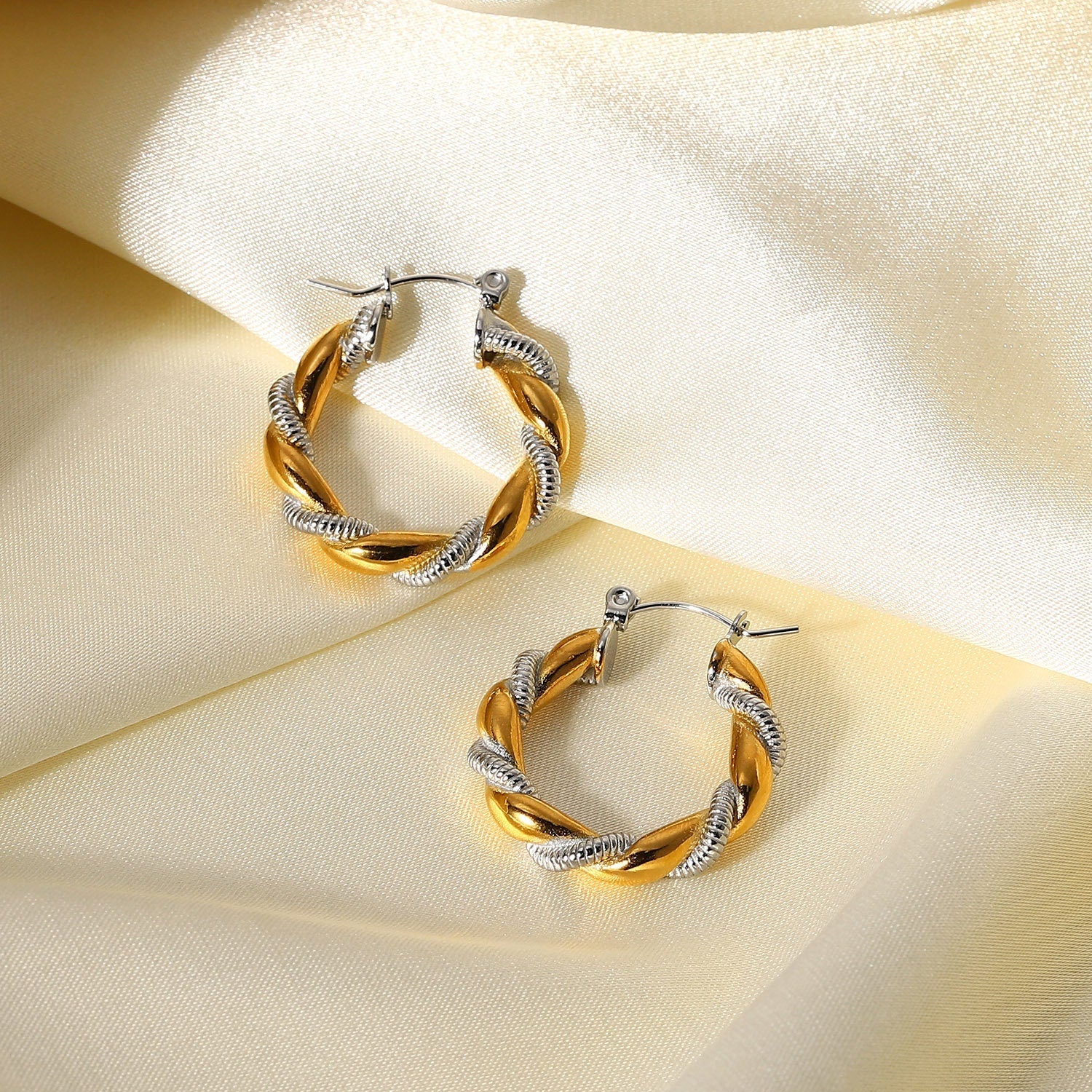 Two Tone Twisted Hoop Earrings - Women's Earrings - Someone & HerOwn