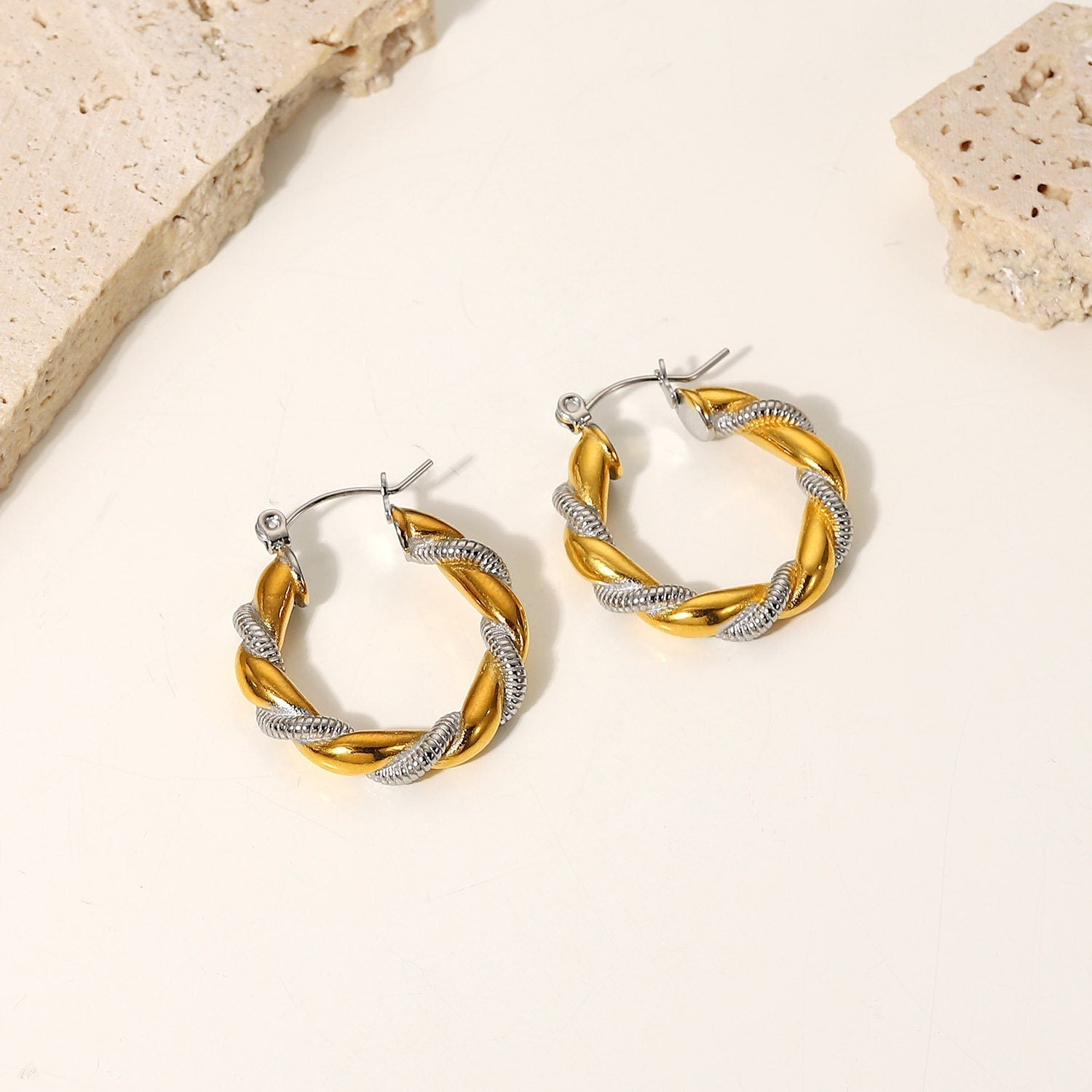 Two Tone Twisted Hoop Earrings - Women's Earrings - Someone & HerOwn