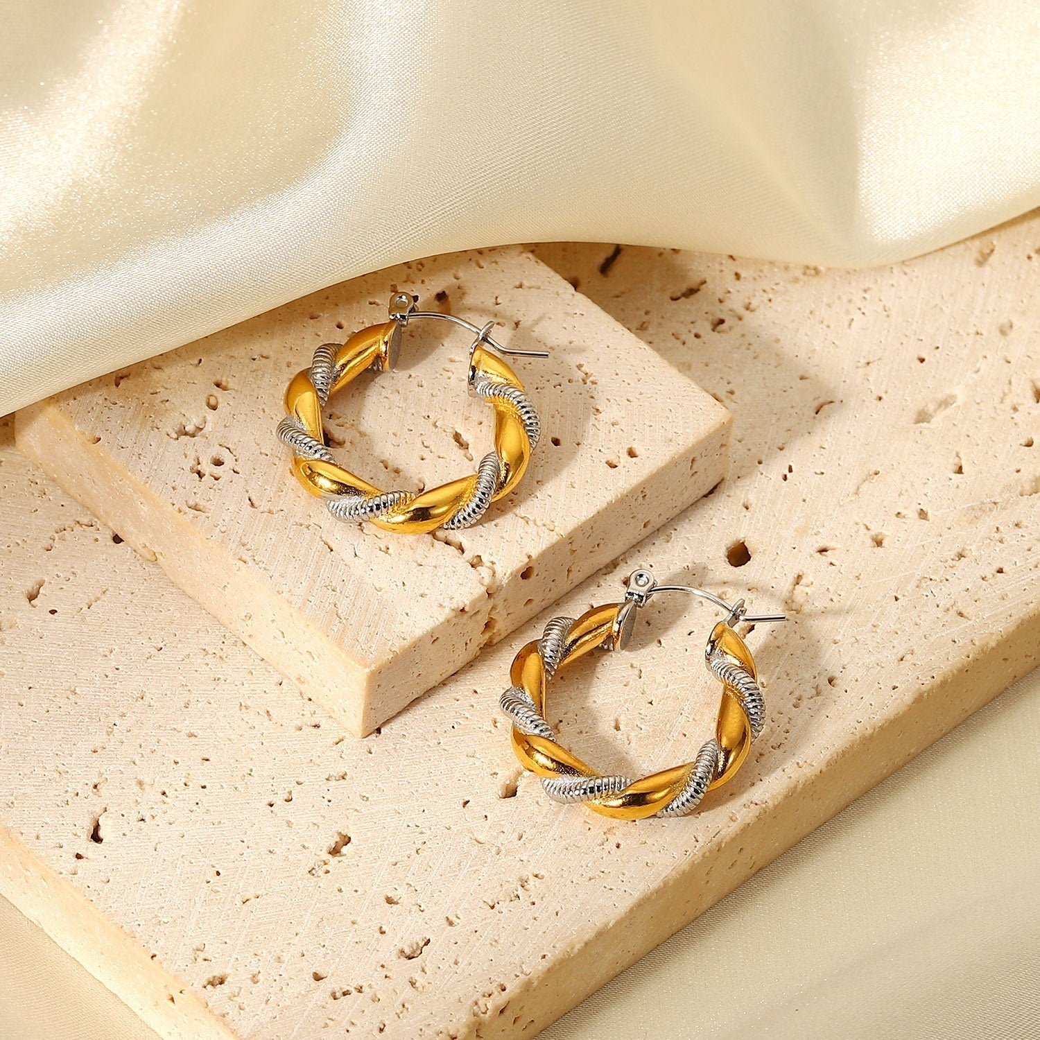 Two Tone Twisted Hoop Earrings - Women's Earrings - Someone & HerOwn
